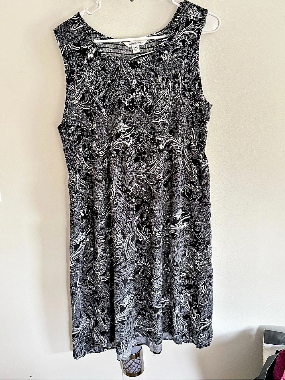 Croft&Barrow Smocked Paisley Midi Dress Black & White XL